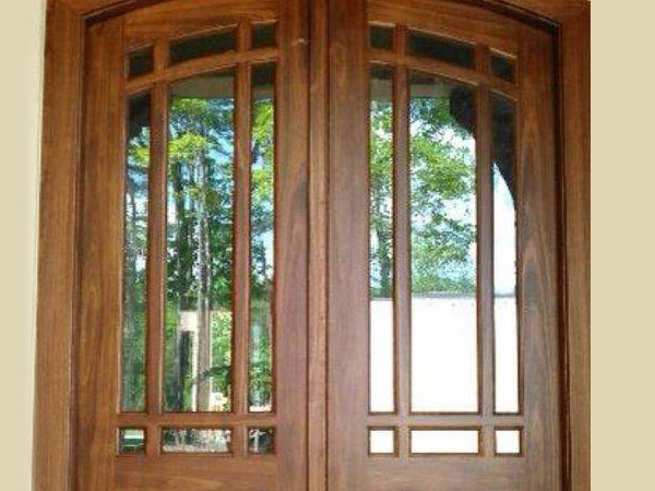 Double entry doors with glass inserts